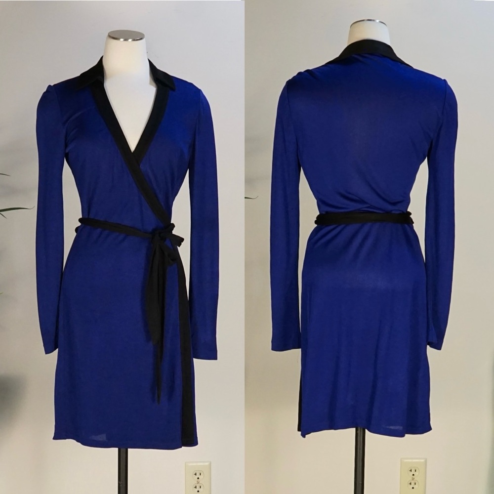Diane Von Furstenburg blue long sleeve wrap dress 8 jennae